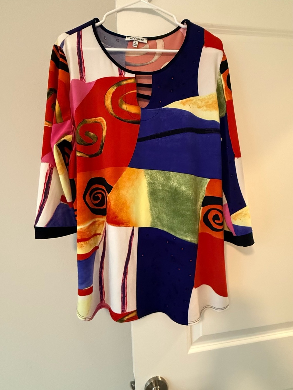Serengeti Multicolor Abstract Long Sleeve Scoop Neck Top